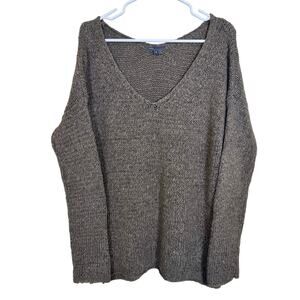 Vince Oversized V-Neck Sweater Women’s Medium Knit Gray Wool Linen Alpaca Blend